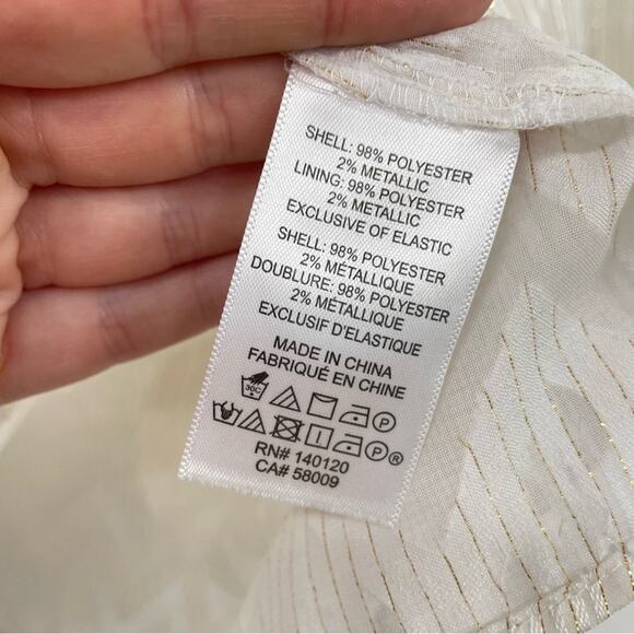 Maette Cream & Gold Striped Metallic Long Sleeve Blouse Womens 2X Boho Shirt Top - Picture 4 of 7